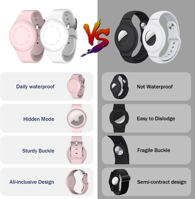 R-fun حزام مقاوم للماء لجهاز Air Tag [عبوة 2] متوافق مع أجهزة Apple Air Tag للعثور على العناصر مع سيليكون ناعم، غلاف واقي ضد الفقدان، أبيض/وردي - Image 2